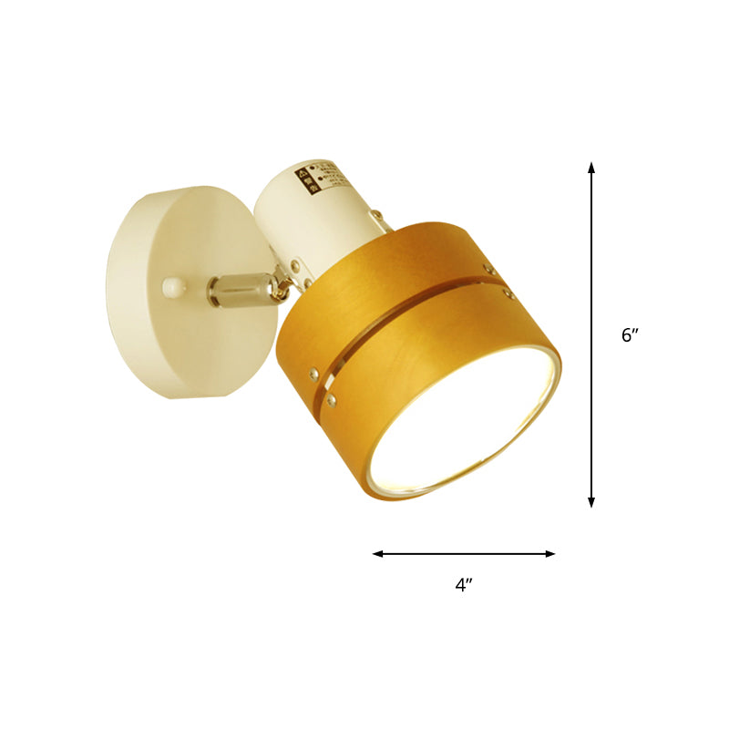 Study Room Drum Wall Light Angle Adjustable Wood Contemporary 1 Light Beige Wall Sconce