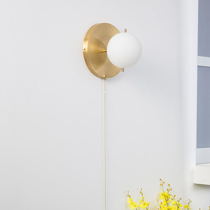 White Orb Shade Wall Light with Brass Base 1 Bulb Modern Stylish Metal Glass Wall Lamp for Boutique