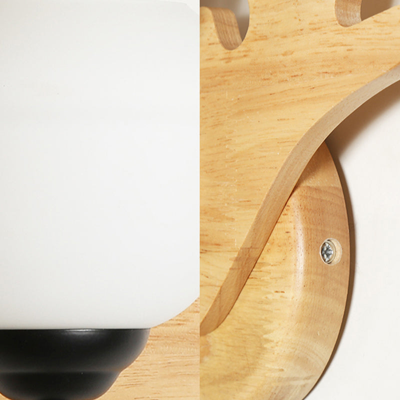 Luce da parete a forma di gemme contemporanee con testa di cervo 1 funce da parete in legno leggero in beige per camera da letto