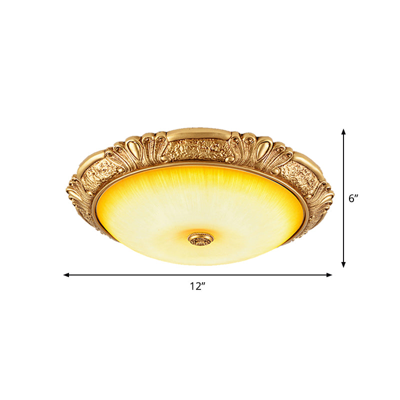 12"/16"/19.5" W LED Ceiling Flush Traditional Circle Amber Glass Flush Mount Lighting in Gold