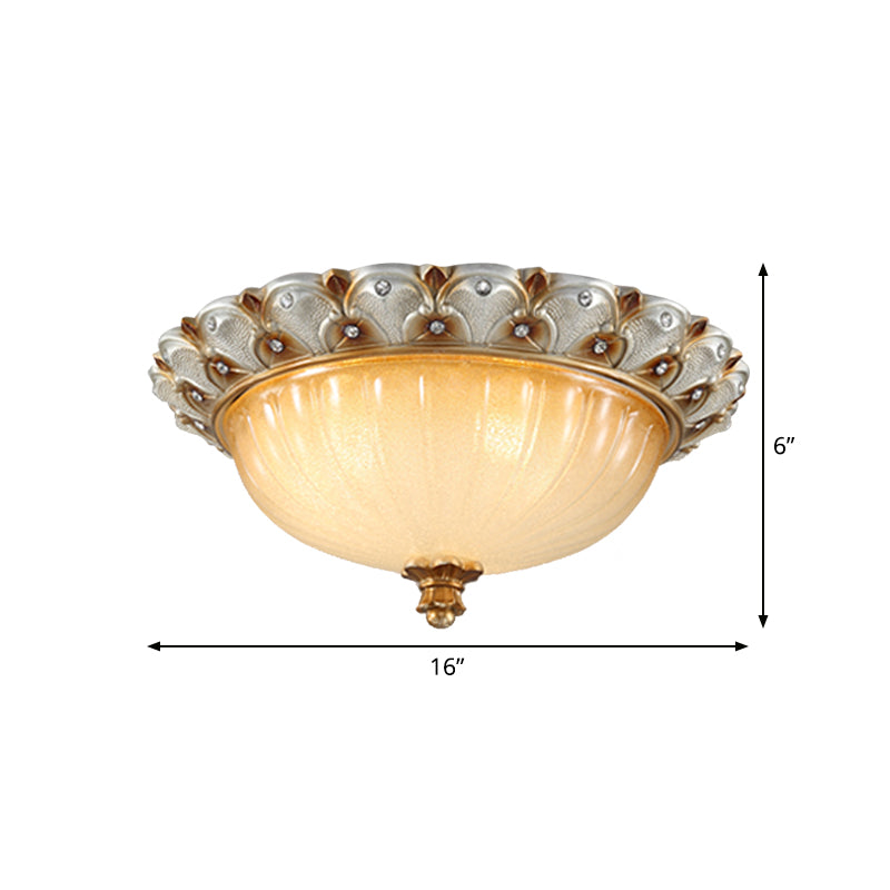 Domed Living Room Ceiling Lighting Farmhouse Ribbed Glass 16"/19.5" Wide 3 Bulbs Beige Flush Mount Light Fixture