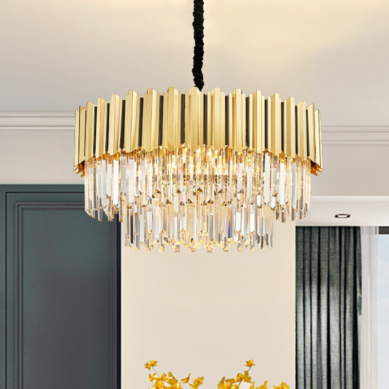 8 Bulbs Tiered Chandelier Pendant Post-Modern Gold Crystal Prism Hanging Light Fixture