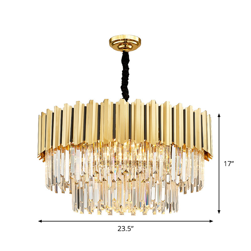 8 Bulbs Tiered Chandelier Pendant Post-Modern Gold Crystal Prism Hanging Light Fixture