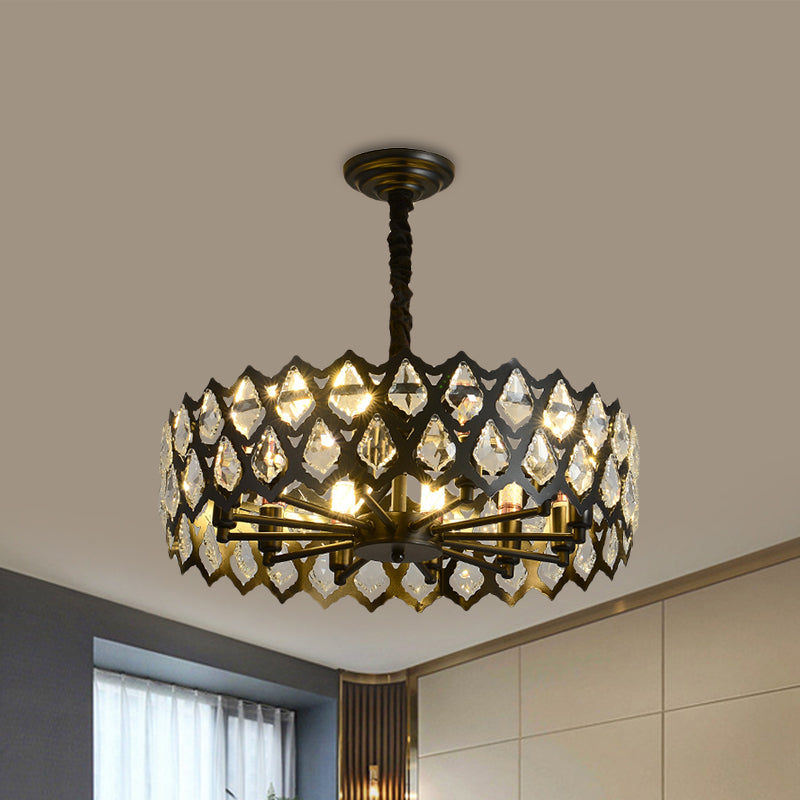 Zwart uitsparingen plafond hangend licht modern kristallen ingelatte 16 "/21,5" breed 6/9 bollen eetkamer kroonluchter