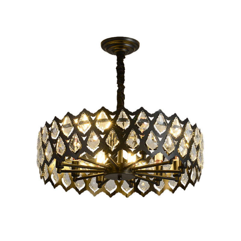 Zwart uitsparingen plafond hangend licht modern kristallen ingelatte 16 "/21,5" breed 6/9 bollen eetkamer kroonluchter