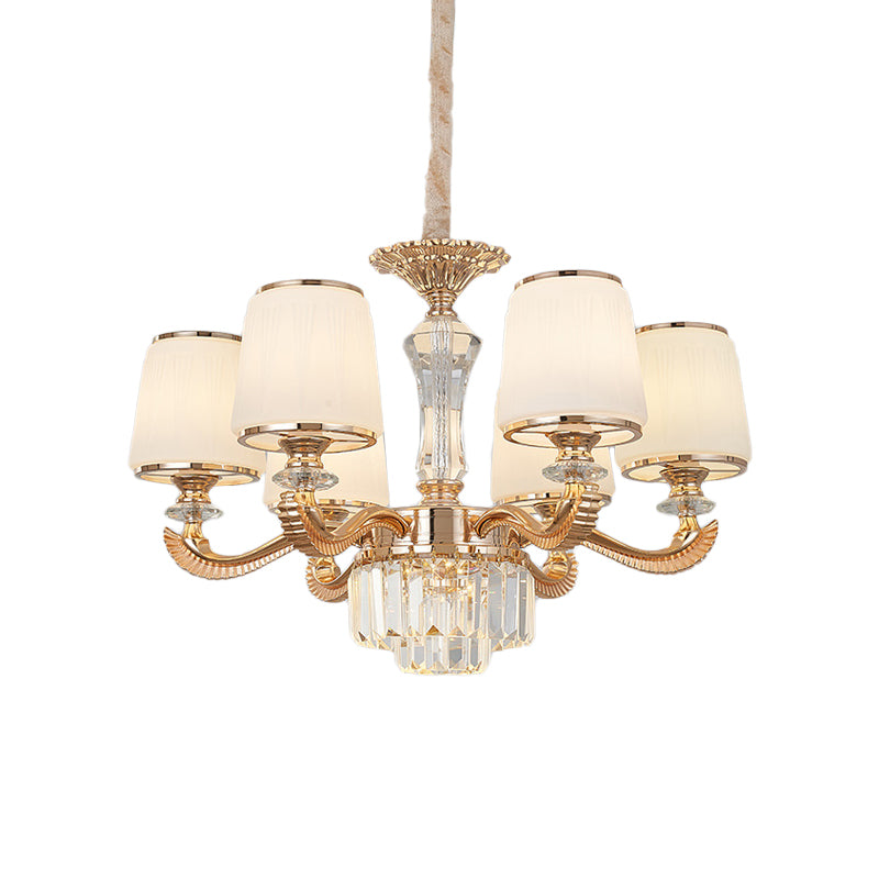 6/8-lichte plafond kroonluchter traditionele salon hangende lamp met taps toelopende melkglazen schaduw in goud
