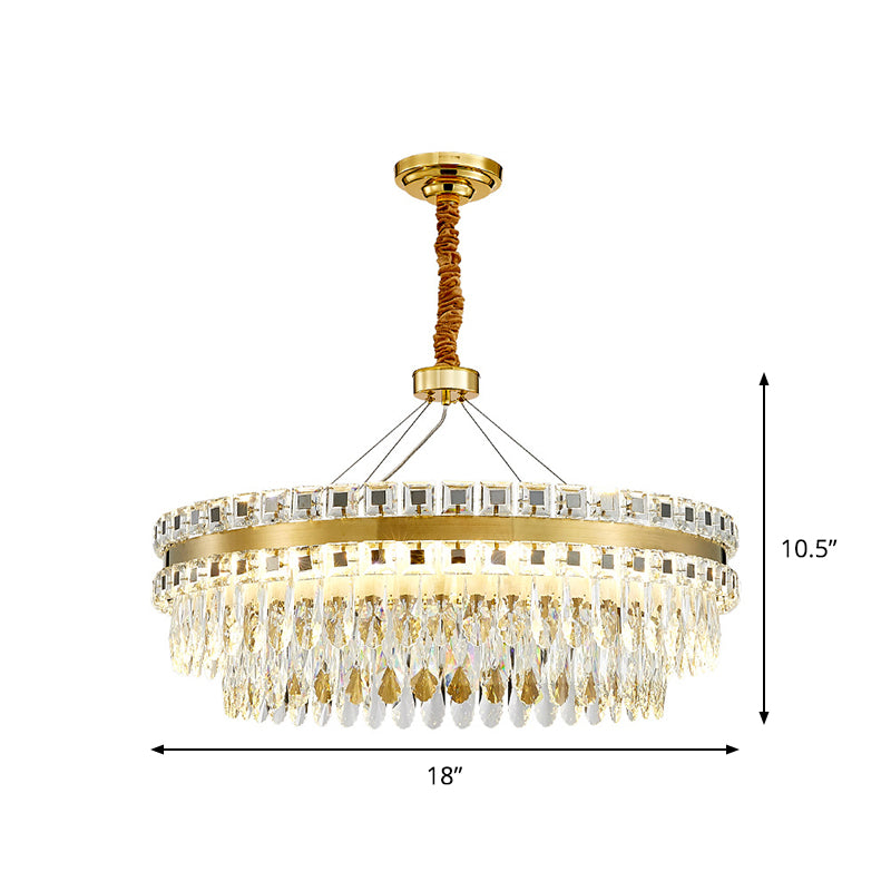 2-laag kristal LED kroonluchter modernistische woonkamer hangende lichtarmatuur in goud, 18 "/23.5" w
