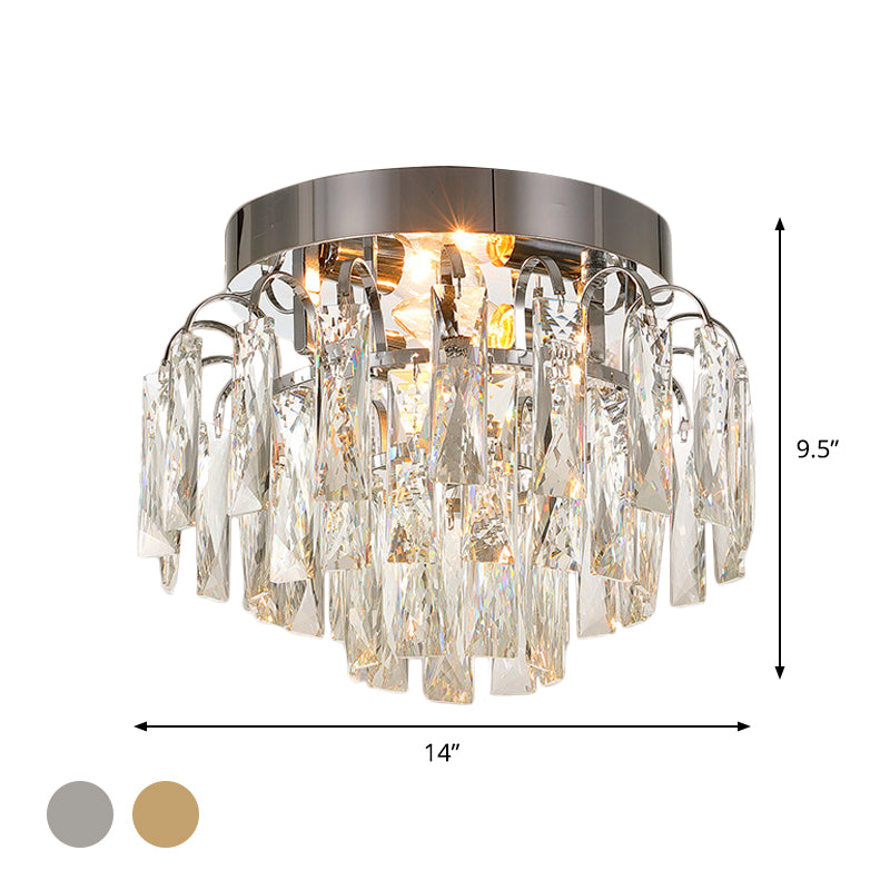 Layered Crystal Rectangles Flushmount Modern Style 2-Bulb Corridor Ceiling Lighting in Nickel/Gold
