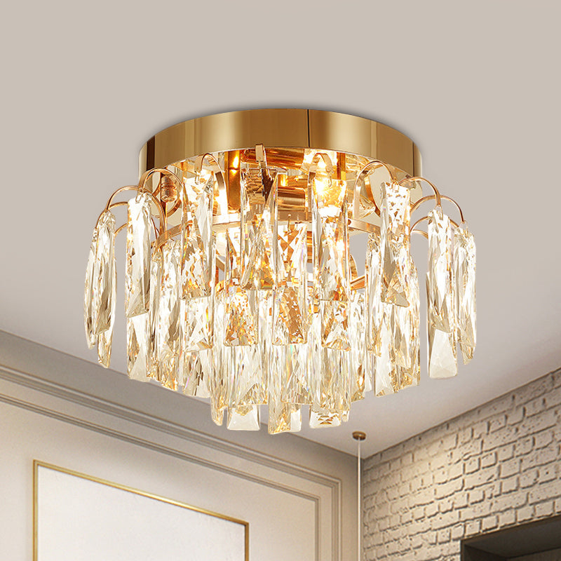 Layered Crystal Rectangles Flushmount Modern Style 2-Bulb Corridor Ceiling Lighting in Nickel/Gold