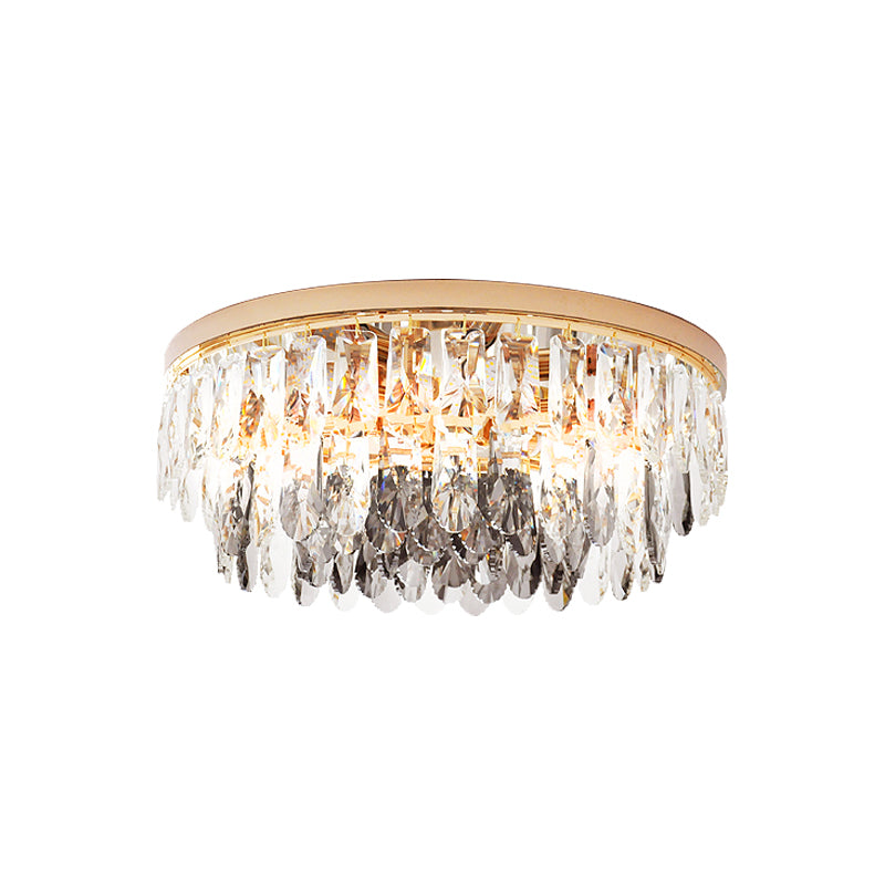 Clear Crystal Drum Flush Light Contemporary 3/4-Light Hotel Flush Mount Ceiling Fixture, 11"/16" Width