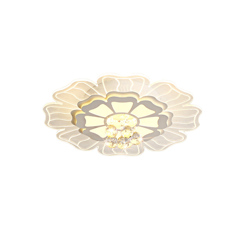 Crystal Blossom LED Flush Mount Modern Style Living Room Flush Ceiling Light Fixture in White, 16.5"/20.5"/24.5" Wide