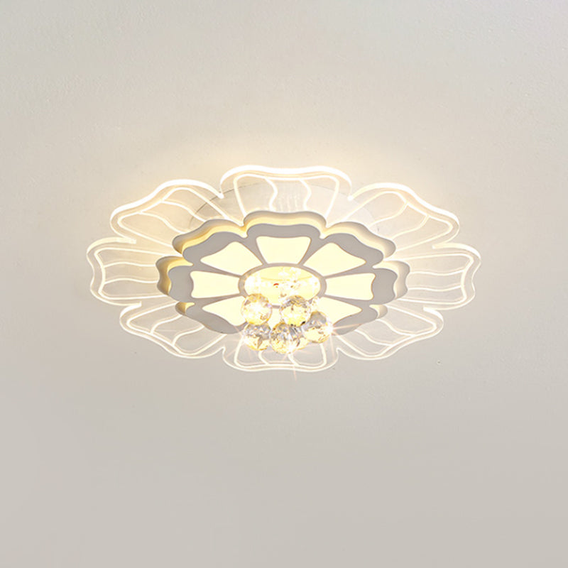 Crystal Blossom LED Flush Mount Modern Style Living Room Flush Ceiling Light Fixture in White, 16.5"/20.5"/24.5" Wide