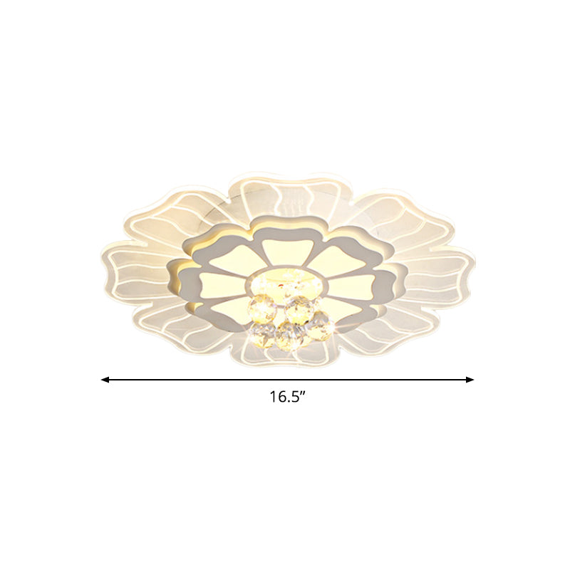 Crystal Blossom LED Flush Mount Modern Style Living Room Flush Ceiling Light Fixture in White, 16.5"/20.5"/24.5" Wide