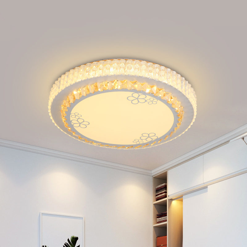 Round LED Flush Mount Ceiling Light Simple White Inlaid Crystal Flushmount in Warm/White Light for Bedroom