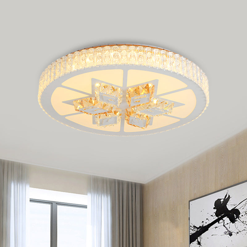 Round LED Flush Mount Ceiling Light Simple White Inlaid Crystal Flushmount in Warm/White Light for Bedroom