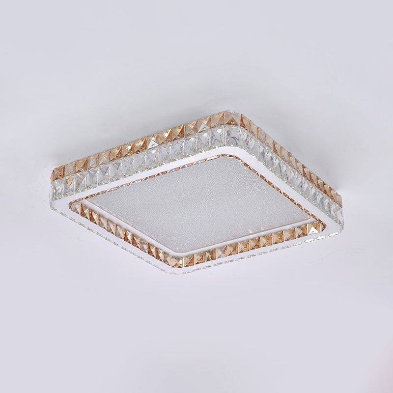 Minimalist Square Ceiling Flush Mount Clear and Gold Crystal Encrusted LED Flushmount Lighting in White