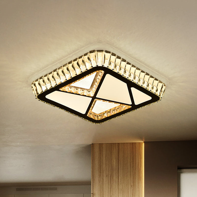 White LED Ceiling Flush Light Modernist Crystal Square Flush-Mount Light Fixture for Bedroom