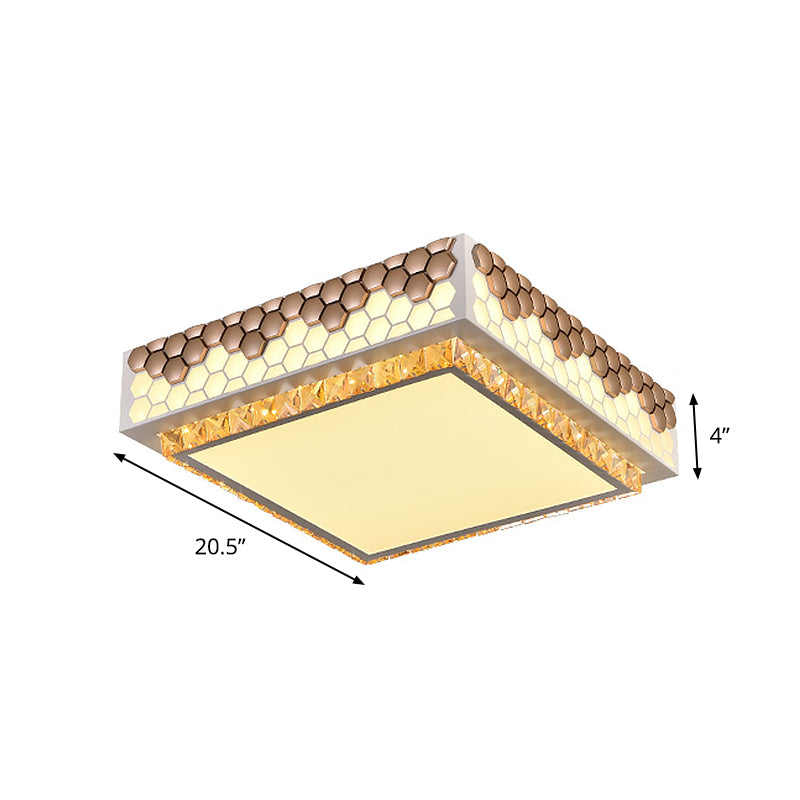 Square Box Bedroom Ceiling Lamp Modern Crystal LED White Flush Mount with Honeycomb Side