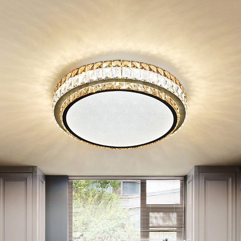 Beveled Cut Crystal White Flushmount Round Simplicity LED Flush Ceiling Light Fixture