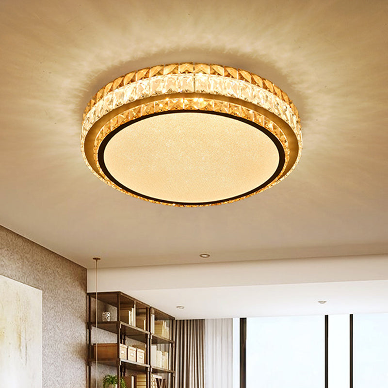 Beveled Cut Crystal White Flushmount Round Simplicity LED Flush Ceiling Light Fixture
