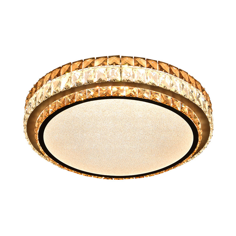 Beveled Cut Crystal White Flushmount Round Simplicity LED Flush Ceiling Light Fixture