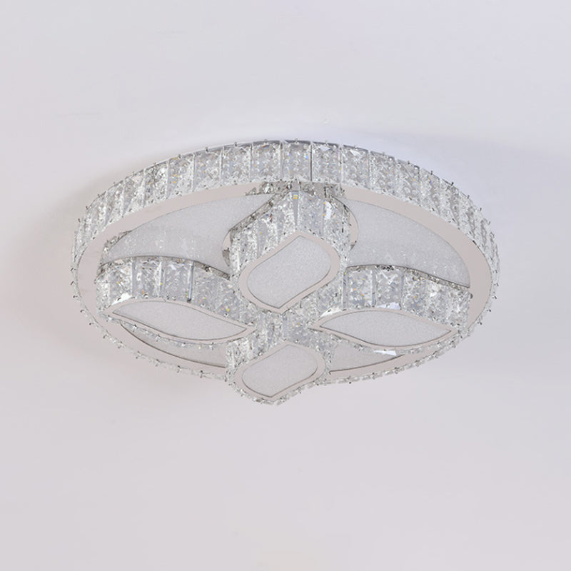 Modern Leaf Flush Ceiling Light Clear Cut Crystal LED Flushmount Lighting for Bedroom