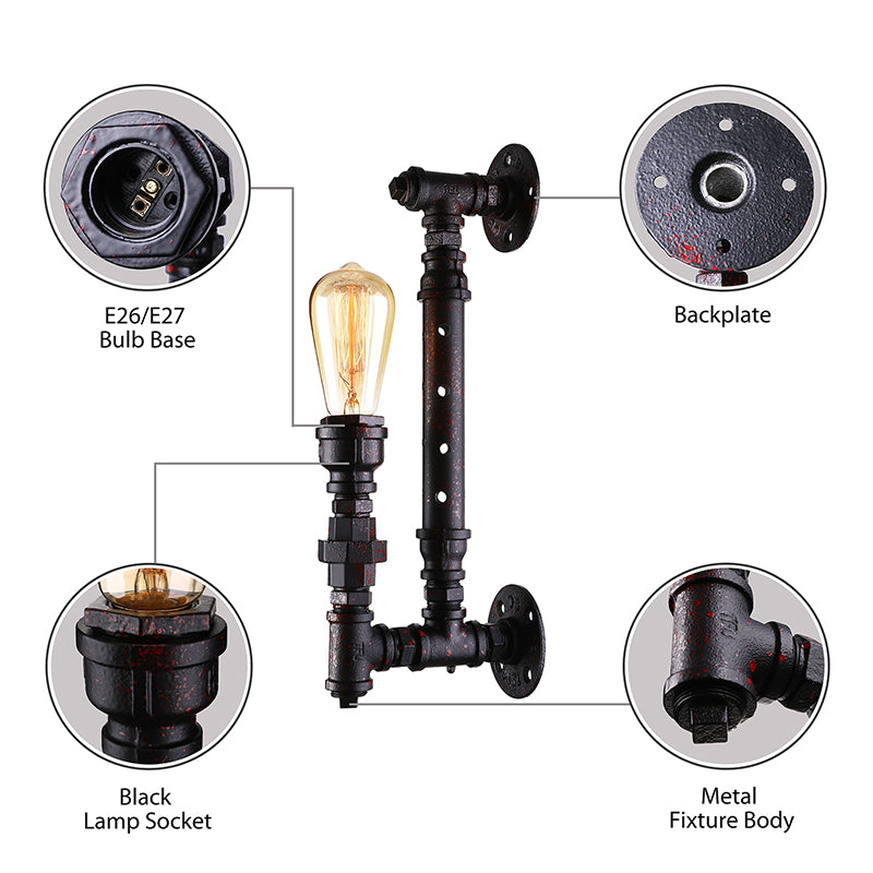 Acabado de bronce Aplicación de pared expuesta Iron Industrial Holgado de 1 luces Iluminación de pared interior con tubería de agua