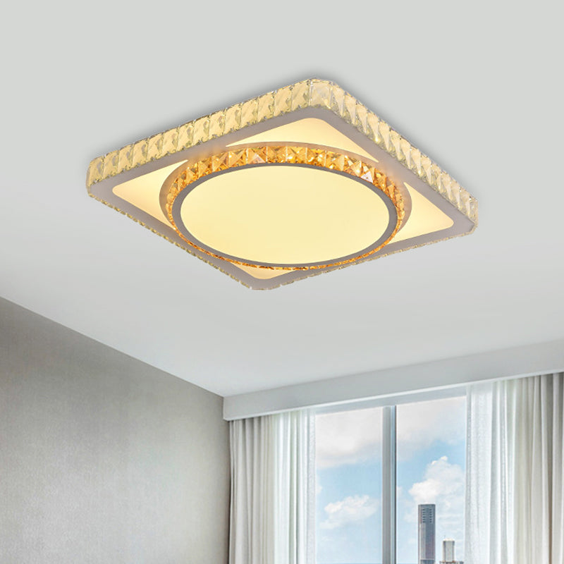 LED Flush Mount Lighting Contemporary Bedroom Ceiling Lamp with Triangle/Round/Square Crystal Shade in White