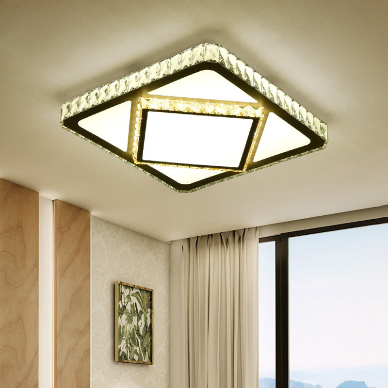 LED Flush Mount Lighting Contemporary Bedroom Ceiling Lamp with Triangle/Round/Square Crystal Shade in White