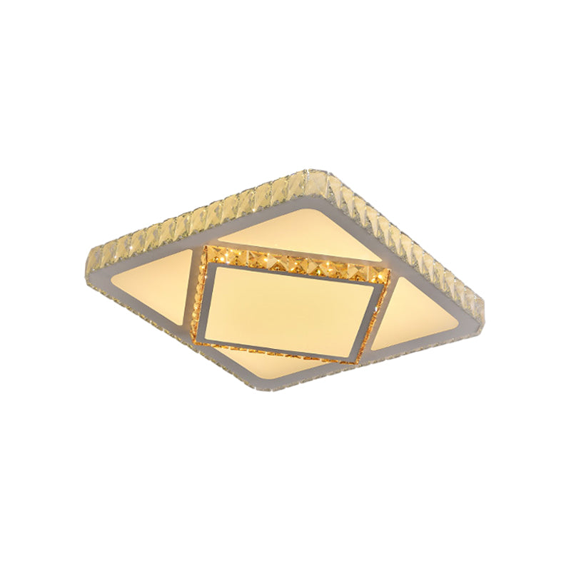 LED Flush Mount Lighting Contemporary Bedroom Ceiling Lamp with Triangle/Round/Square Crystal Shade in White