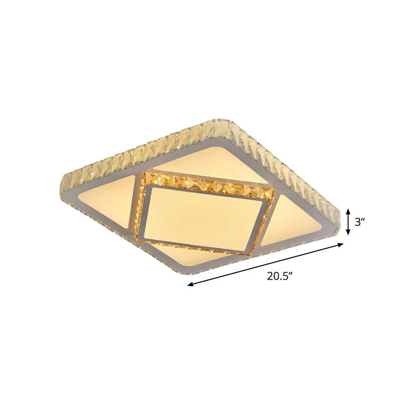LED Flush Mount Lighting Contemporary Bedroom Ceiling Lamp with Triangle/Round/Square Crystal Shade in White