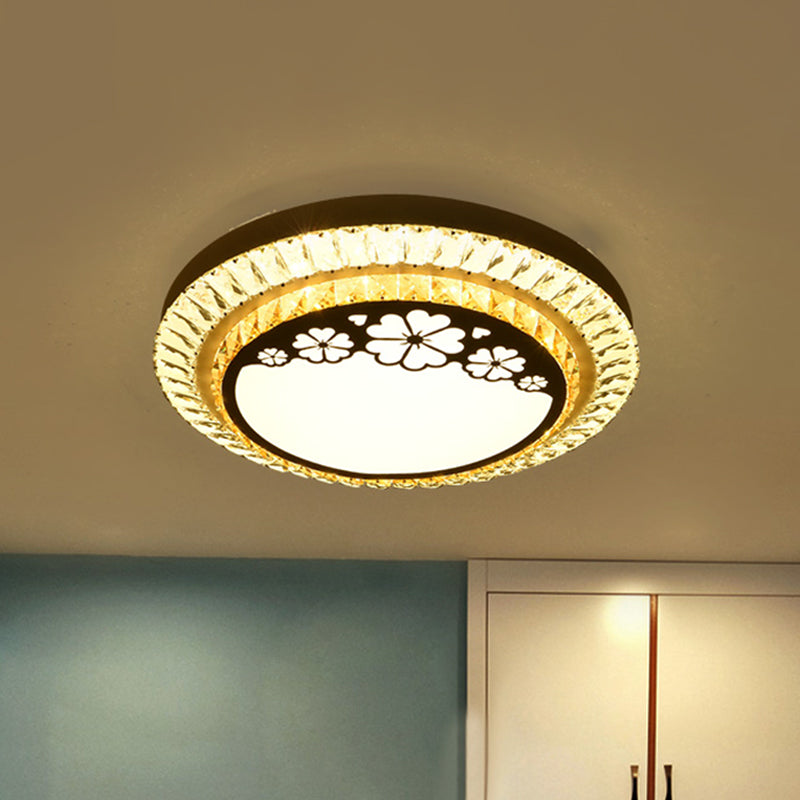Modernist Round Ceiling Flush Mount Clear Cut Crystal LED Flush Light with Flower/Cube Pattern