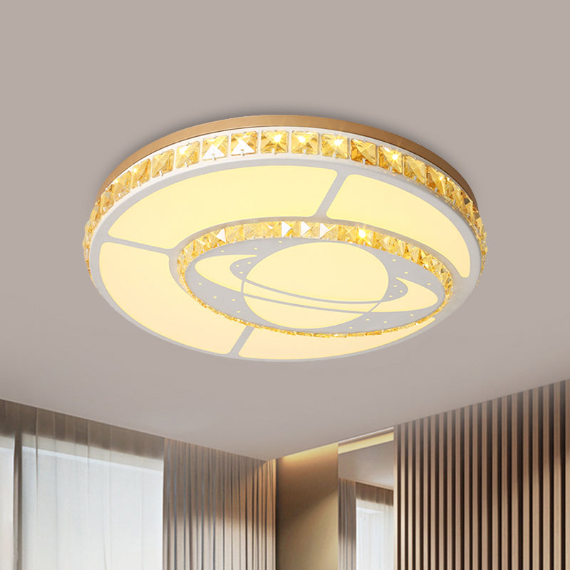 Moon Shaped Crystal Ceiling Flush Minimal Bedroom LED Flush Mount Light with Leaf/Loving Heart/Star Pattern in White