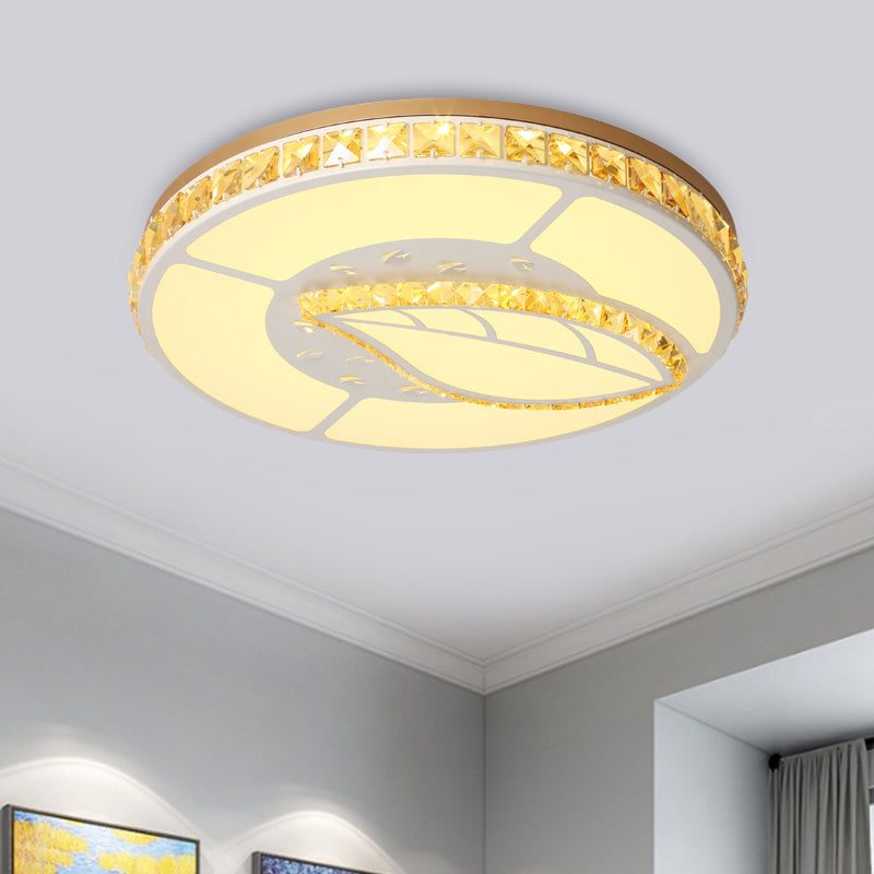 Moon Shaped Crystal Ceiling Flush Minimal Bedroom LED Flush Mount Light with Leaf/Loving Heart/Star Pattern in White