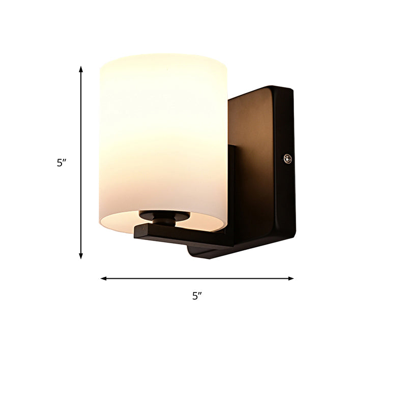 White Shade Sconce Light with Black Base 1 Light Modern Style Milk Glass Wall Sconce for Living Room