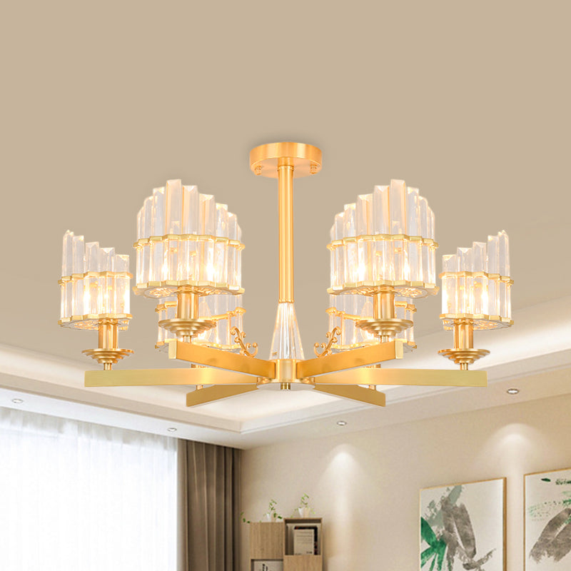 Curved Shape Dining Room Flush Chandelier Postmodern Crystal 3/6-Head Gold Semi Flush Ceiling Light
