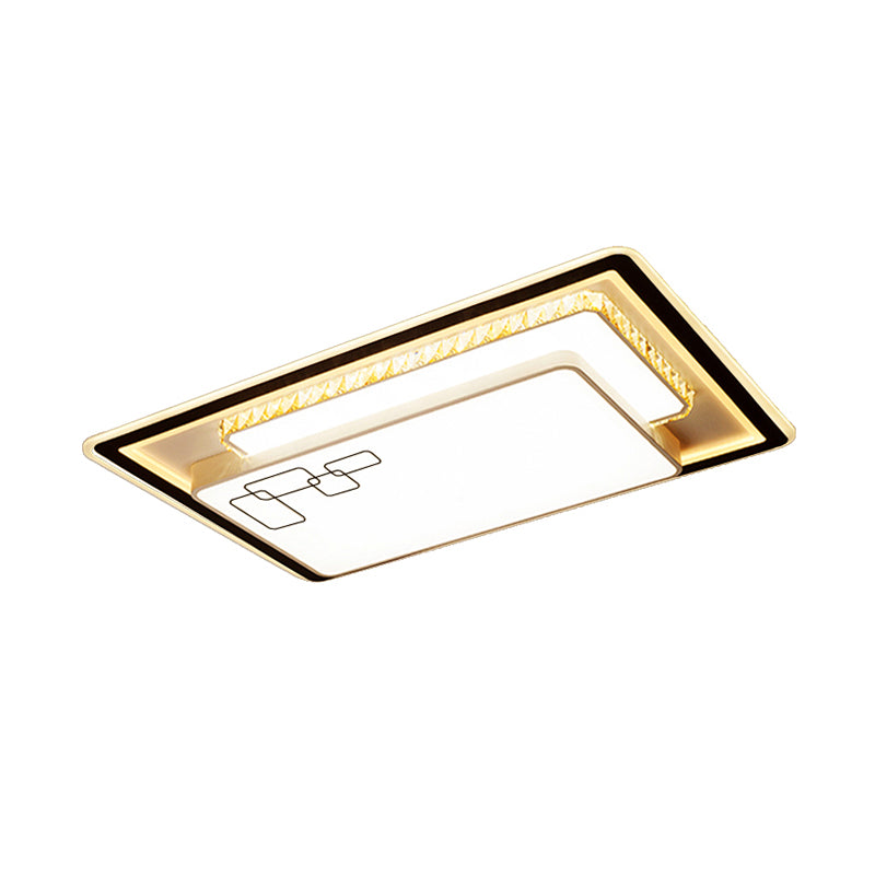 Oversized Rectangle LED Flush Mount Lamp Modern White Acrylic Ceiling Lighting with Crystal Accent, Warm/White Light