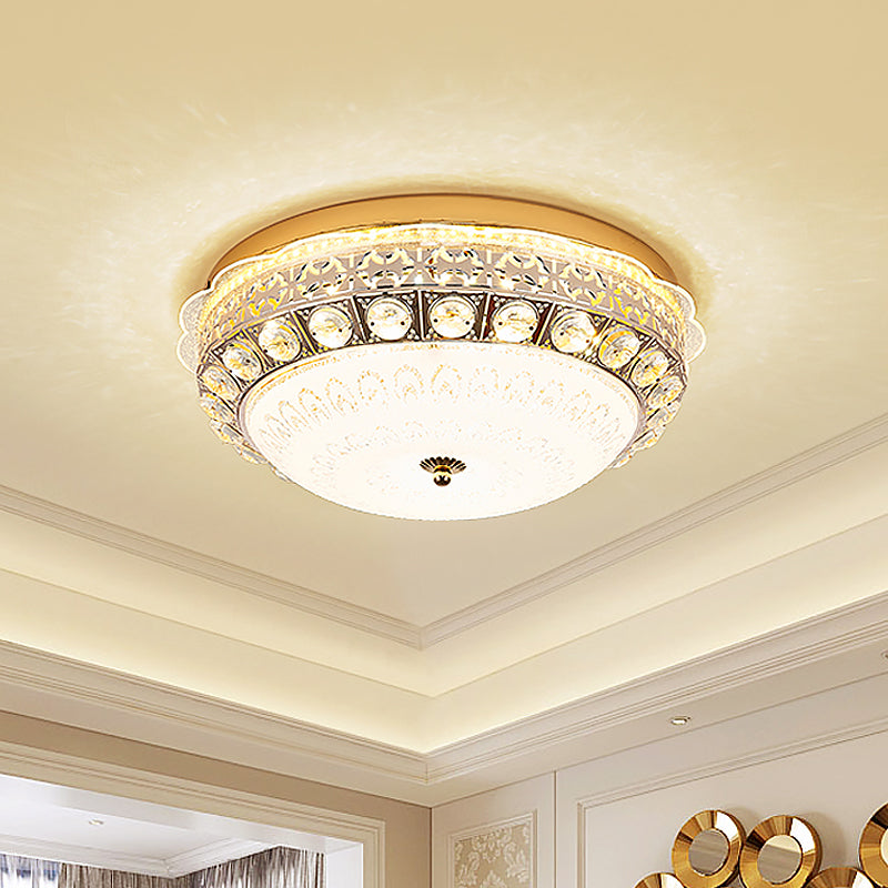 Crystal Bowl Flush Ceiling Light Classic Bedroom 16"/19.5" Wide LED Flush Mount Light Fixture in White