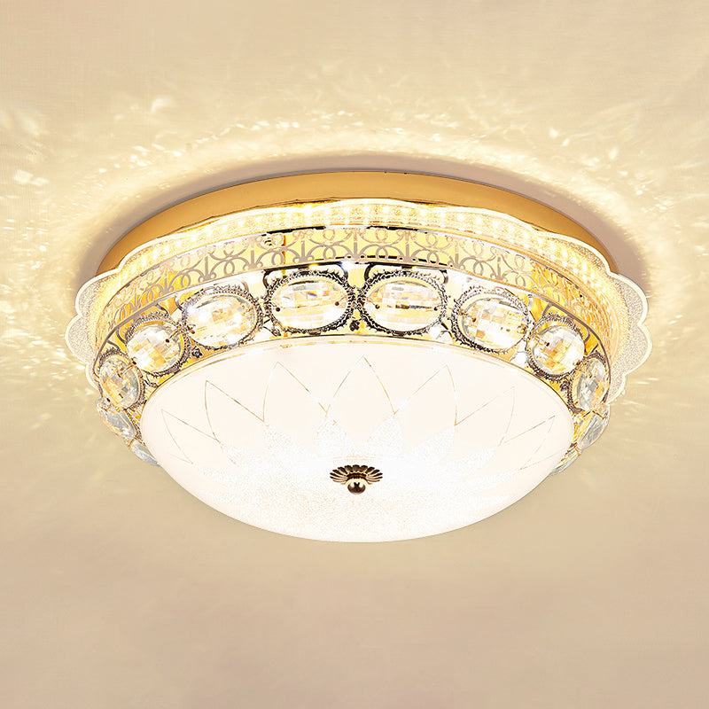 Crystal Bowl Flush Ceiling Light Classic Bedroom 16"/19.5" Wide LED Flush Mount Light Fixture in White