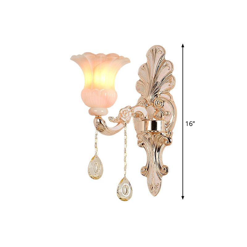 Idea de iluminación de pared de champán Crystal Sombra de flores de 1/2 cabezal de lámpara montada en la pared clásica