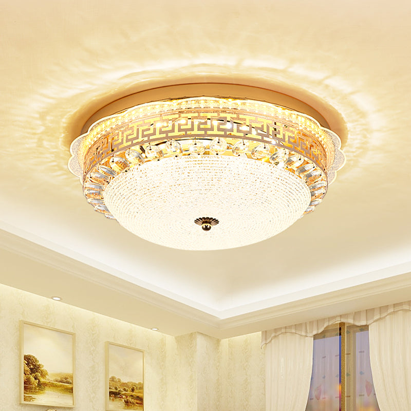 16"/19.5" W Bowl LED Flush Mount Lighting Simple White Glass Ceiling Fixture with Crystal Accent