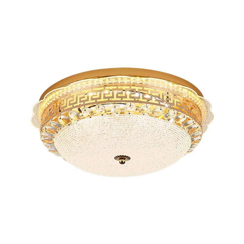 16"/19.5" W Bowl LED Flush Mount Lighting Simple White Glass Ceiling Fixture with Crystal Accent