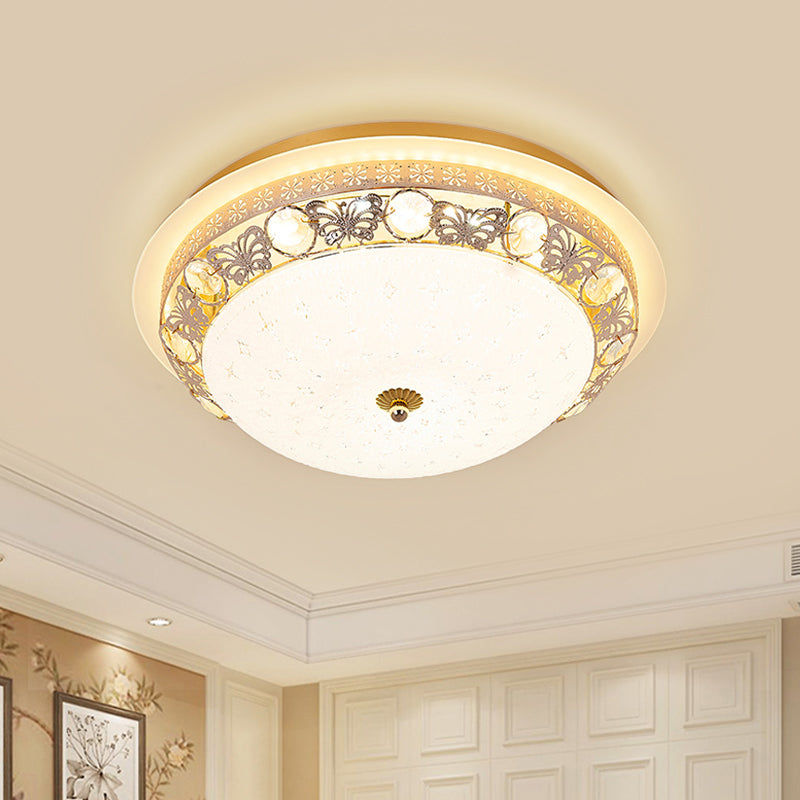 Simple Bowl Shaped Ceiling Lamp Crystal 16"/19.5" Wide LED Flush Mount Recessed Lighting in Gold