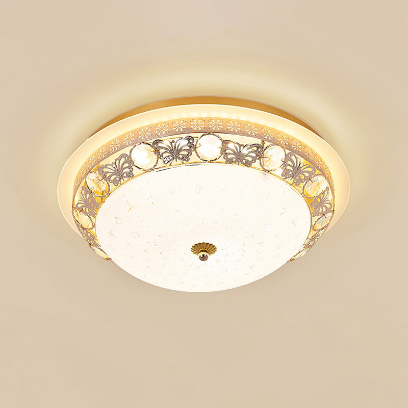 Simple Bowl Shaped Ceiling Lamp Crystal 16"/19.5" Wide LED Flush Mount Recessed Lighting in Gold