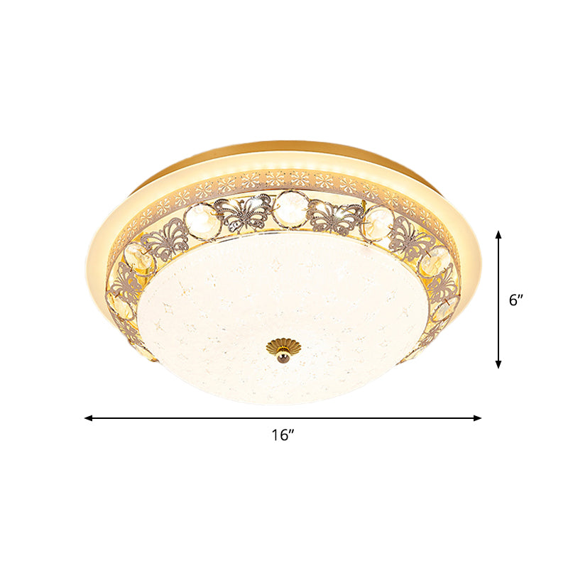 Simple Bowl Shaped Ceiling Lamp Crystal 16"/19.5" Wide LED Flush Mount Recessed Lighting in Gold