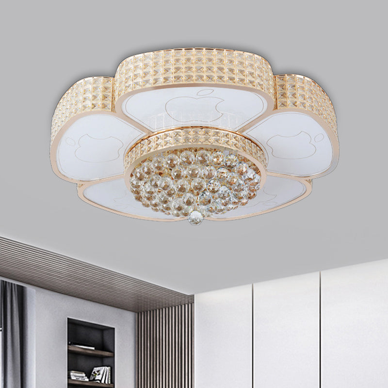 Modern Flower Ceiling Flush Light 4/6-Bulb 16"/23.5" Wide Clear Crystal Encrusted Flush Mount Fixture in Gold