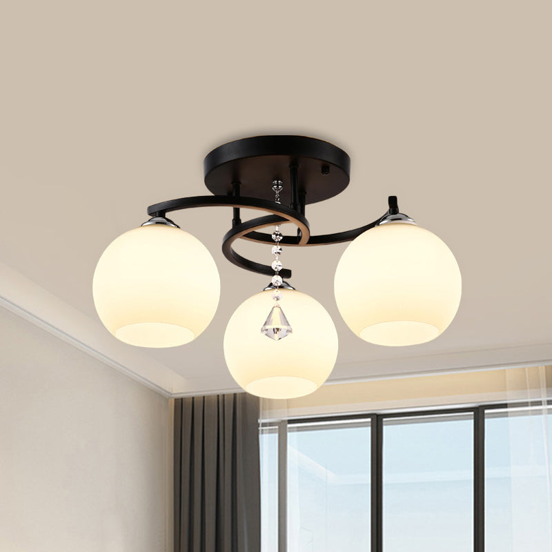 Leche de vidrio de vidrio semi-ras de luz moderna 3/7/9 cabezas de techo de la sala de techo de la habitación Chandelier en negro