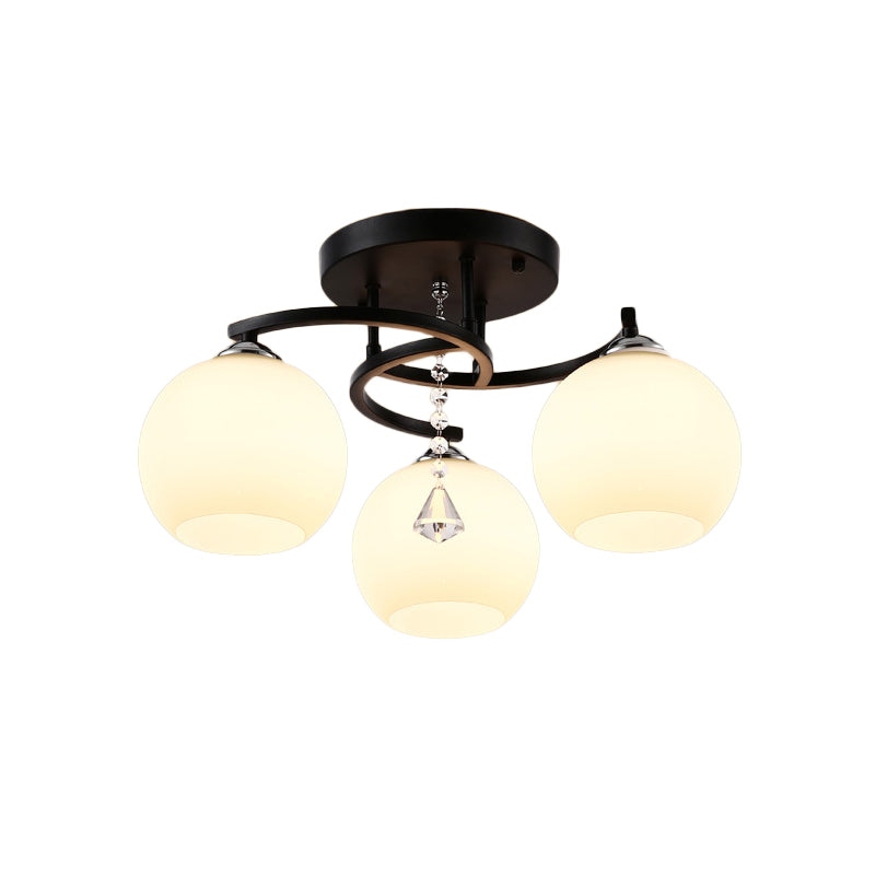 Leche de vidrio de vidrio semi-ras de luz moderna 3/7/9 cabezas de techo de la sala de techo de la habitación Chandelier en negro