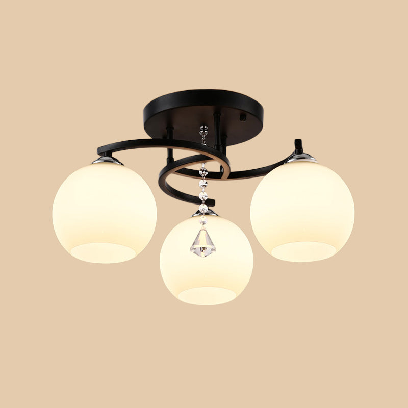 Leche de vidrio de vidrio semi-ras de luz moderna 3/7/9 cabezas de techo de la sala de techo de la habitación Chandelier en negro