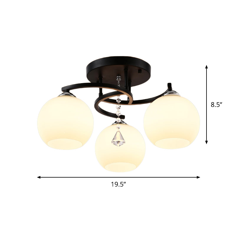 Leche de vidrio de vidrio semi-ras de luz moderna 3/7/9 cabezas de techo de la sala de techo de la habitación Chandelier en negro
